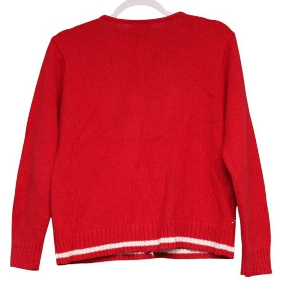 Vintage 90s Cardigan Sweater Small Petite Colorful Snowman Holiday Winter Ramie - Picture 9 of 11